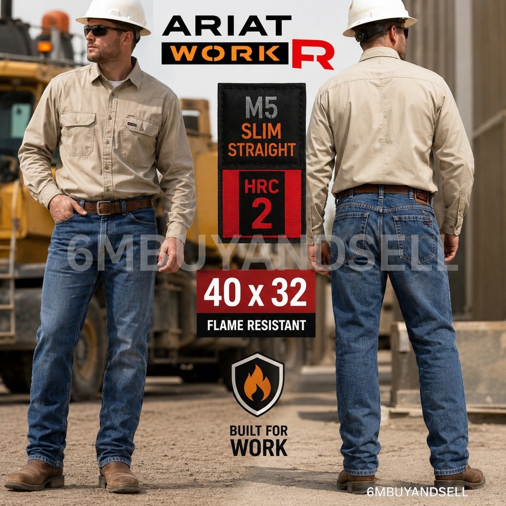 Ariat Work FR M5 Slim Straight Jeans Mens 40x32 Blue Flame Resistant HRC2